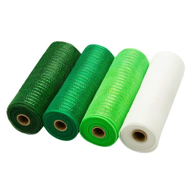 10 Inch x 10 Yards Deco Poly Mesh Ribbon 30 feet White and Green Pla... Red